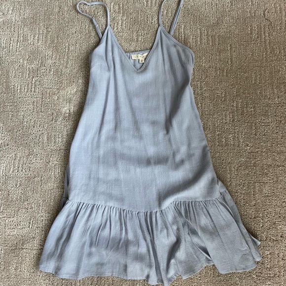 blue dress pacsun Blue Floral Lace Trim Kacey Midi Dress main image 1